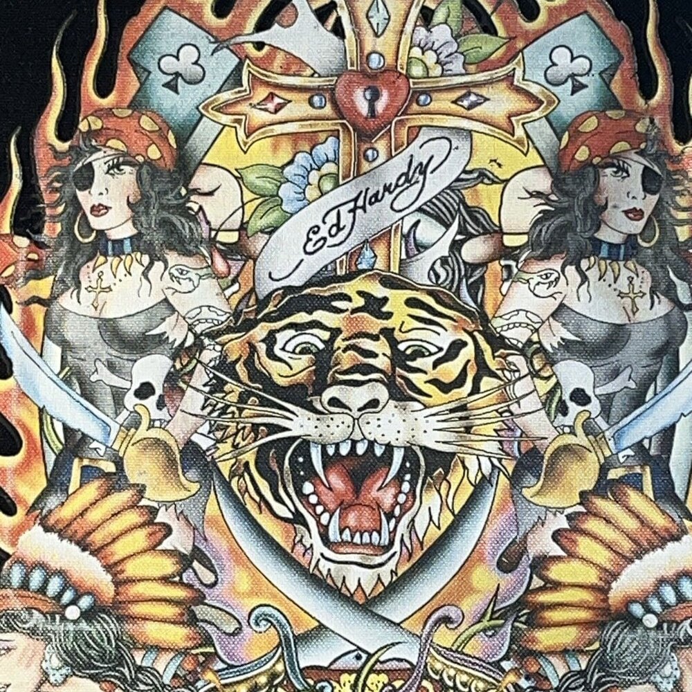 Ed Hardy by Christian Audigier Messenger Laptop Bag Pirate Ladies Tiger Canvas - Picture 14 of 16